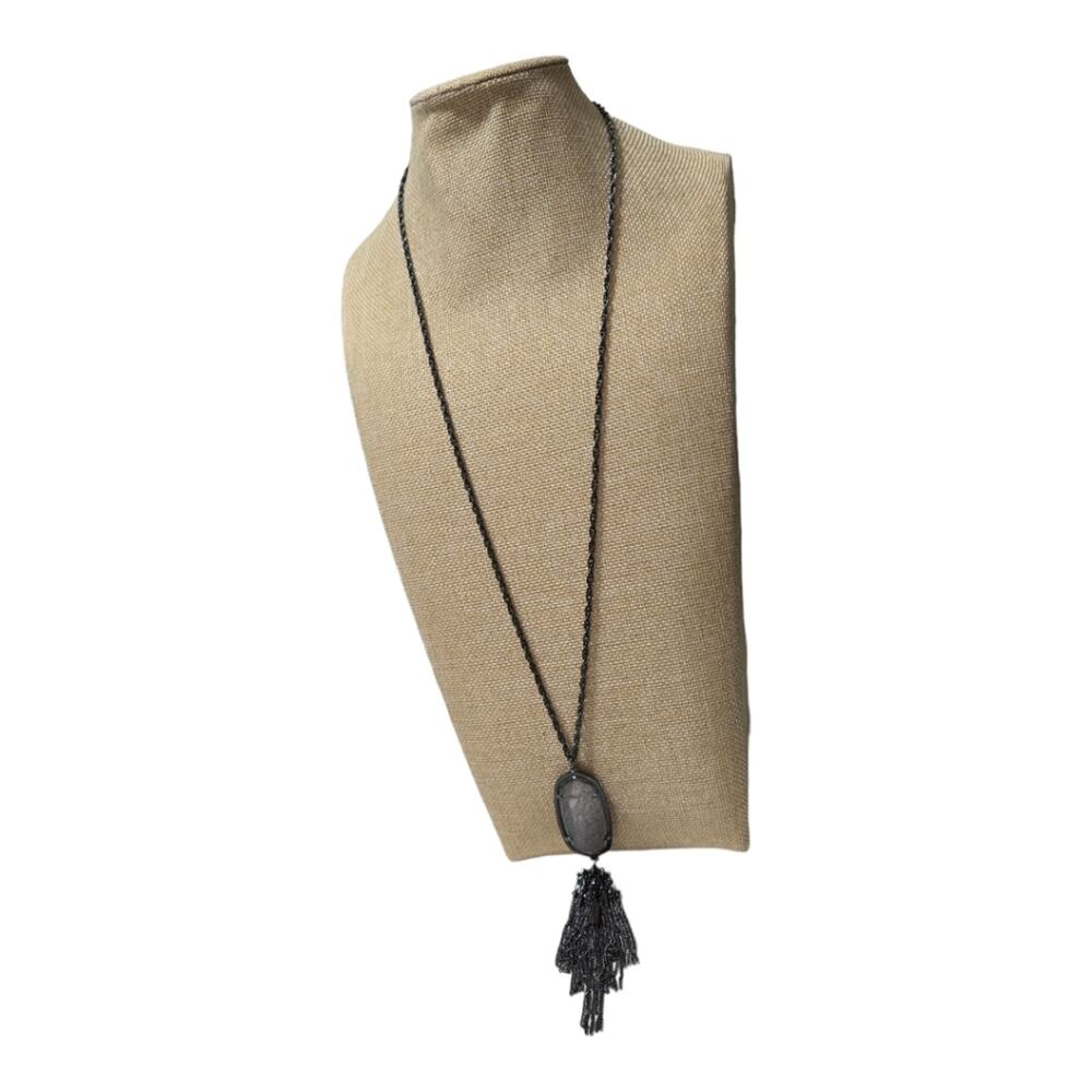 Kendra Scott Rose Gunmetal and Mirror Rock Rayne‎ long Tassel Necklace - Picture 3 of 9